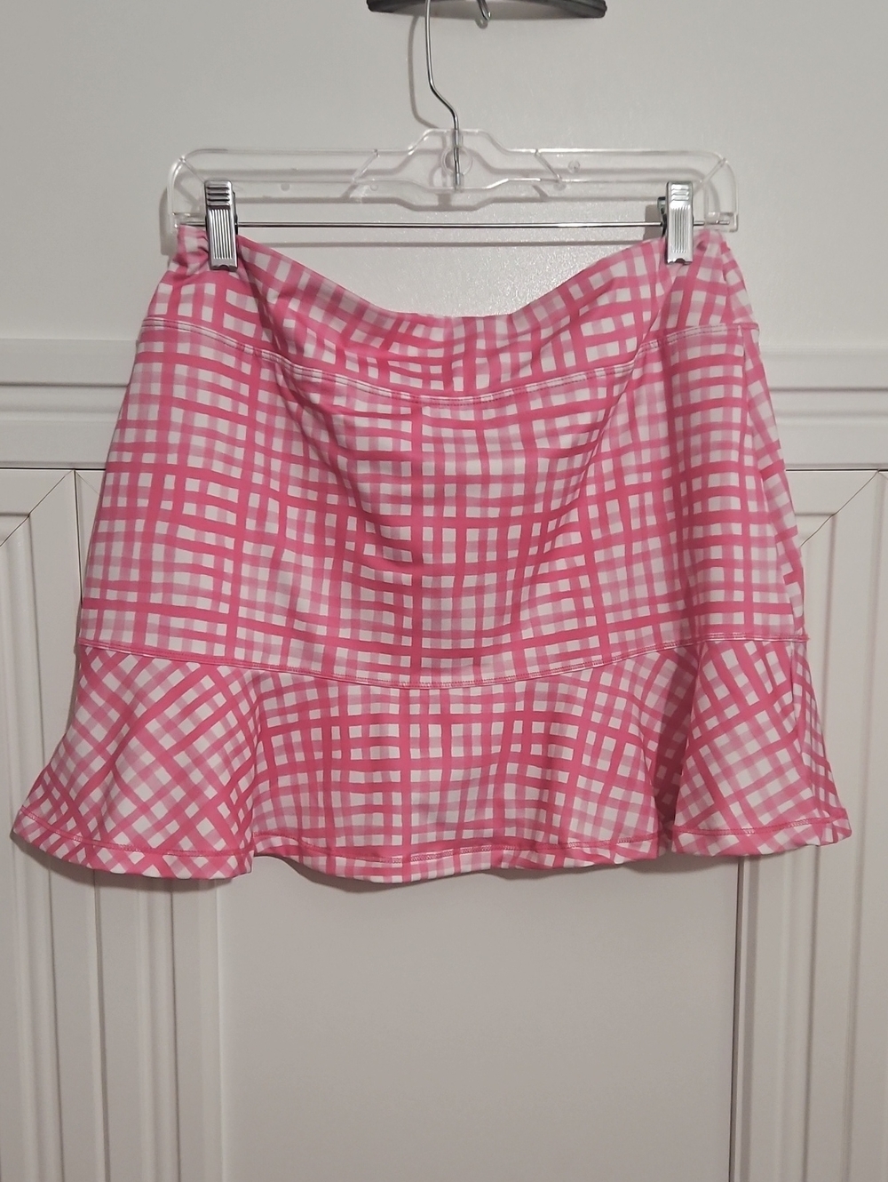 Vineyard Vines Pink & White Plaid Ruffle Hem Swim Skirt